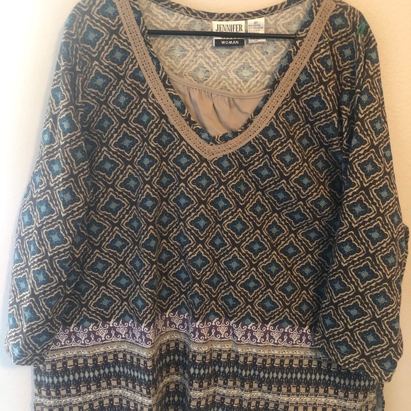 Jennifer Scott Brown BoHo Blouse Size 2x - Picture 3 of 8